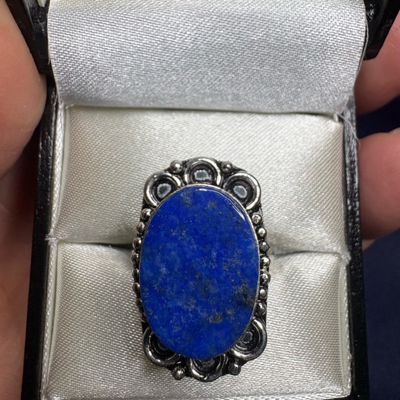Ring 925 Sterling Silver Lapis Blue Intricate Setting - Picture 5 of 8